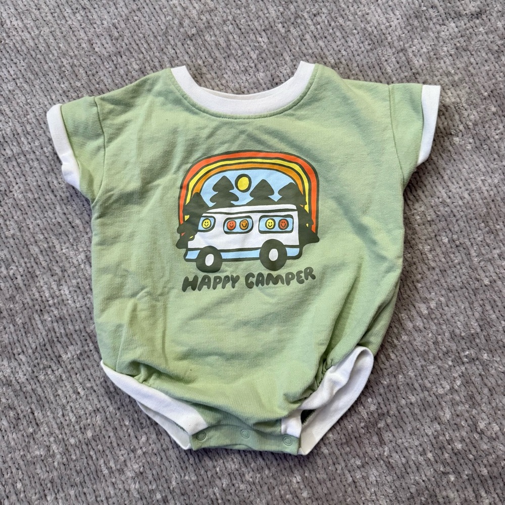 Cat & Jack Baby Happy Camper Graphic Romper 3–6 Months Green